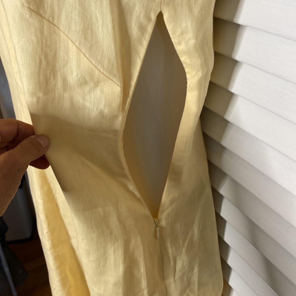 90s vintage Talbots Irish Linen buttercream yellow v- neck sleeveless dress - Picture 7 of 8